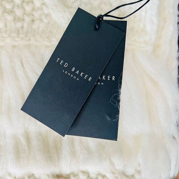 TED BAKER LONDON Homerton Cable Knit Wool Blend Scarf Wrap, Ivory/White, NWT - Picture 4 of 14